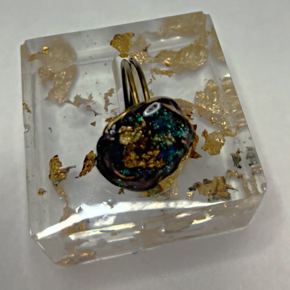 Woman size 6 1/2 Wire Wrapped Resin Ring with Ring Holder